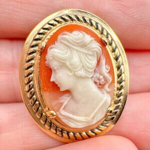 Vintage Cameo Brooch Faux Carved Shell Left Facing Victorian Revival Prong Set